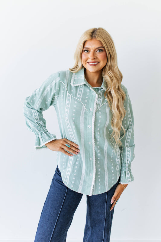 TH74 MINT GREEN FLORAL EMBRODIERY FLORAL TOP (7 PIECES)