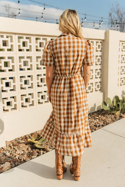 TH2409 BROWN  GINGHAM DRESS (7 Piece)