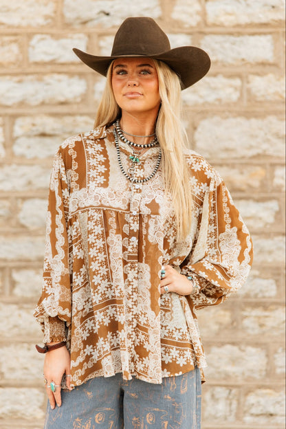 TH2776 BROWN LACE CHIFFON TOP (7 PIECE)