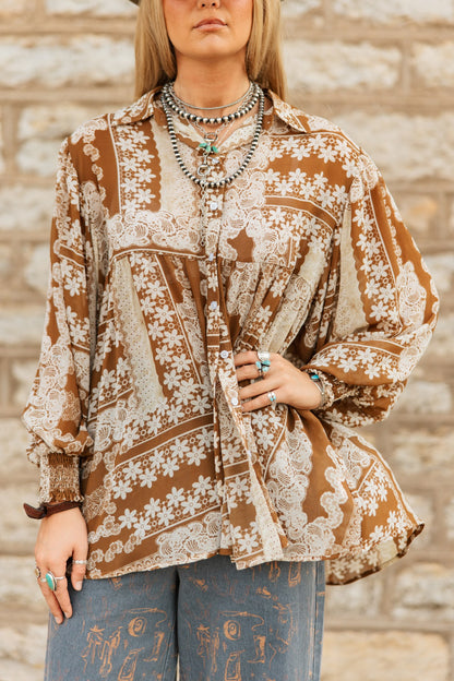 TH2776 BROWN LACE CHIFFON TOP (7 PIECE)