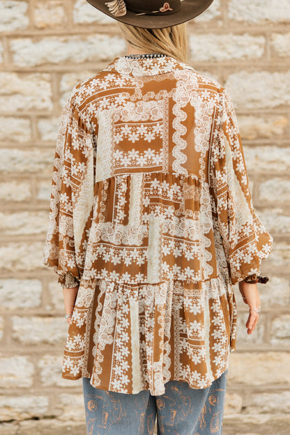 TH2776 BROWN LACE CHIFFON TOP (7 PIECE)