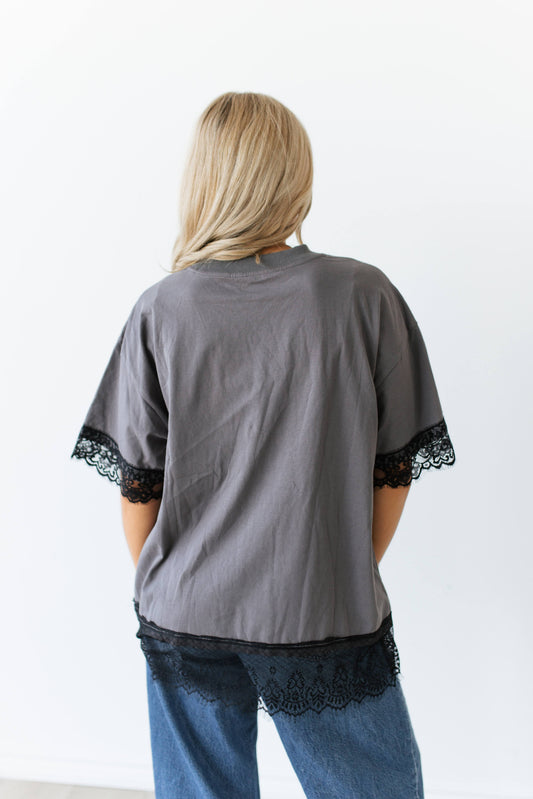 TH370 VINTAGE GREY WASH WITH LACE TRIM TEE (7 PIECE)