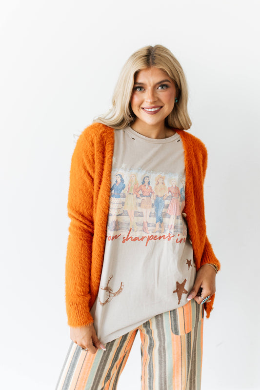 TH1625 FUZZY BUTTON SWEATER ORANGE (7 PIECE)