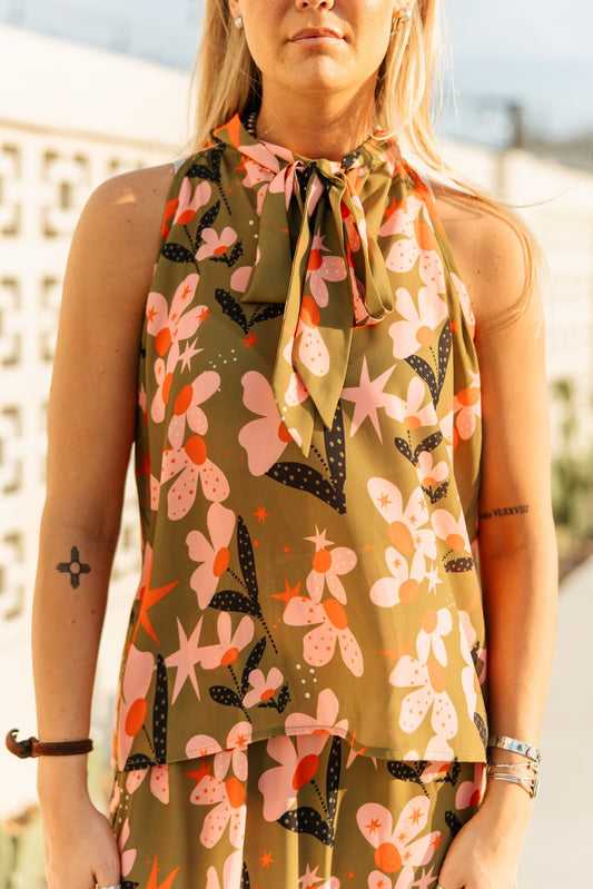 TH2010 SLEEVE TIE TOP - FLOWER DOT