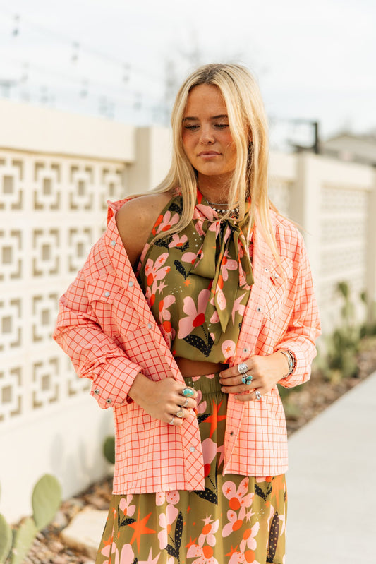 TH19 PINK PLAID BUTTON UP BLOUSE (7 PIECES)