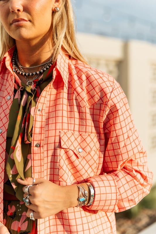 TH19 PINK PLAID BUTTON UP BLOUSE (7 PIECES)