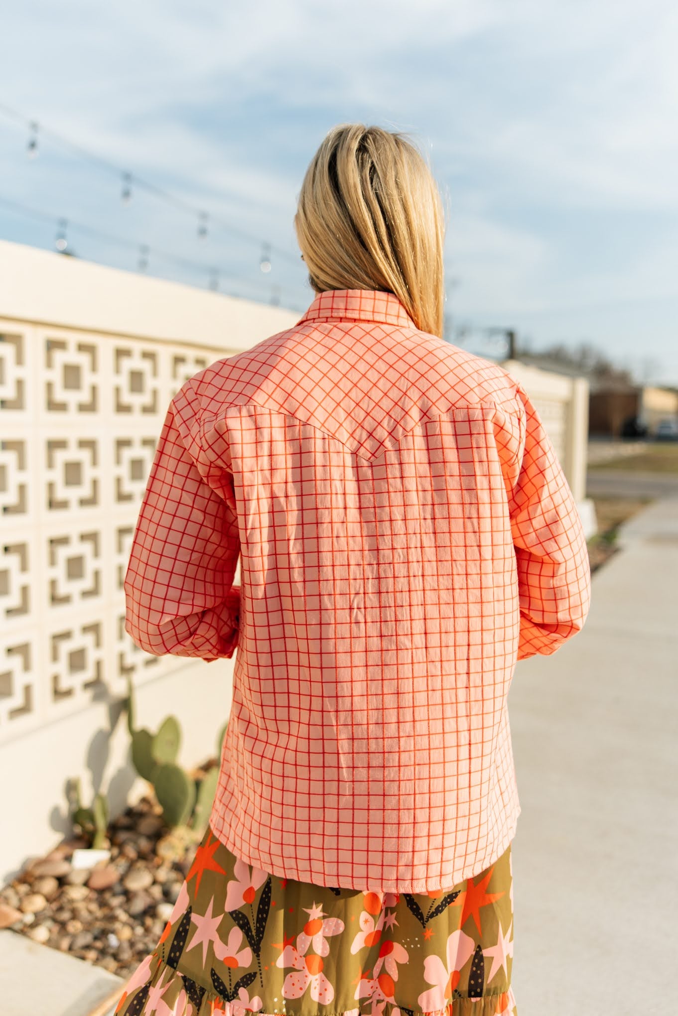 TH19 PINK PLAID BUTTON UP BLOUSE (7 PIECES)