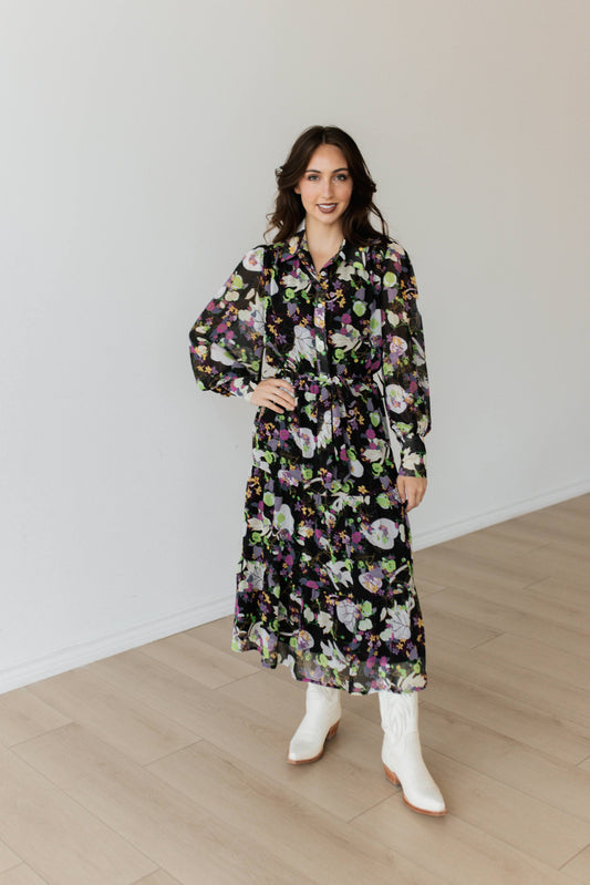 TH208 BLACK GREEN FLORAL DRESS (7 PIECE)