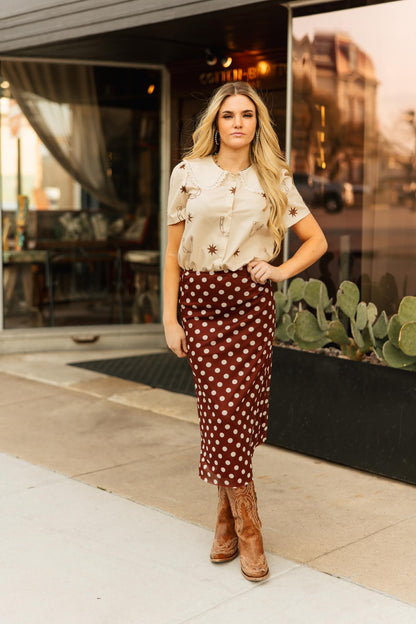 VR401 S112 BROWN DOT MESH SKIRT (OPEN)