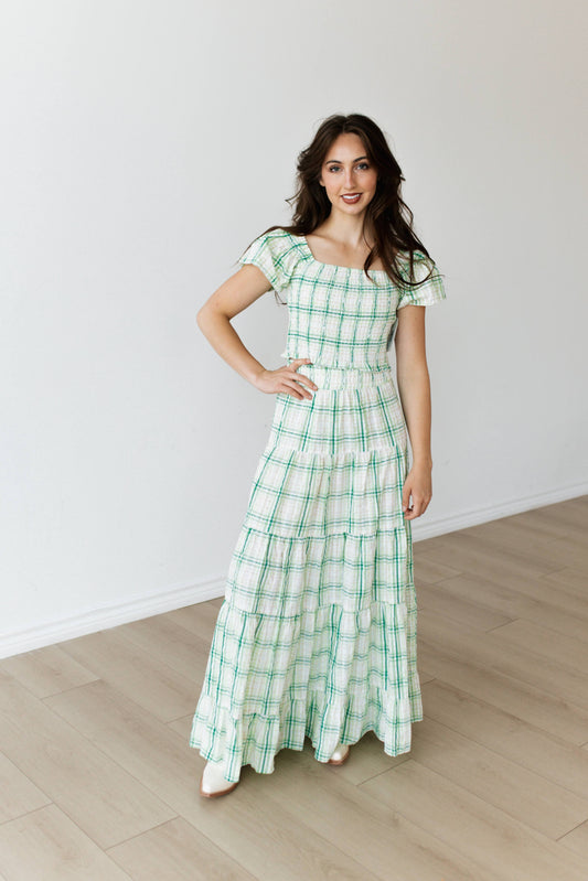 TH2604 GREEN PLAID BROOM SKIRT