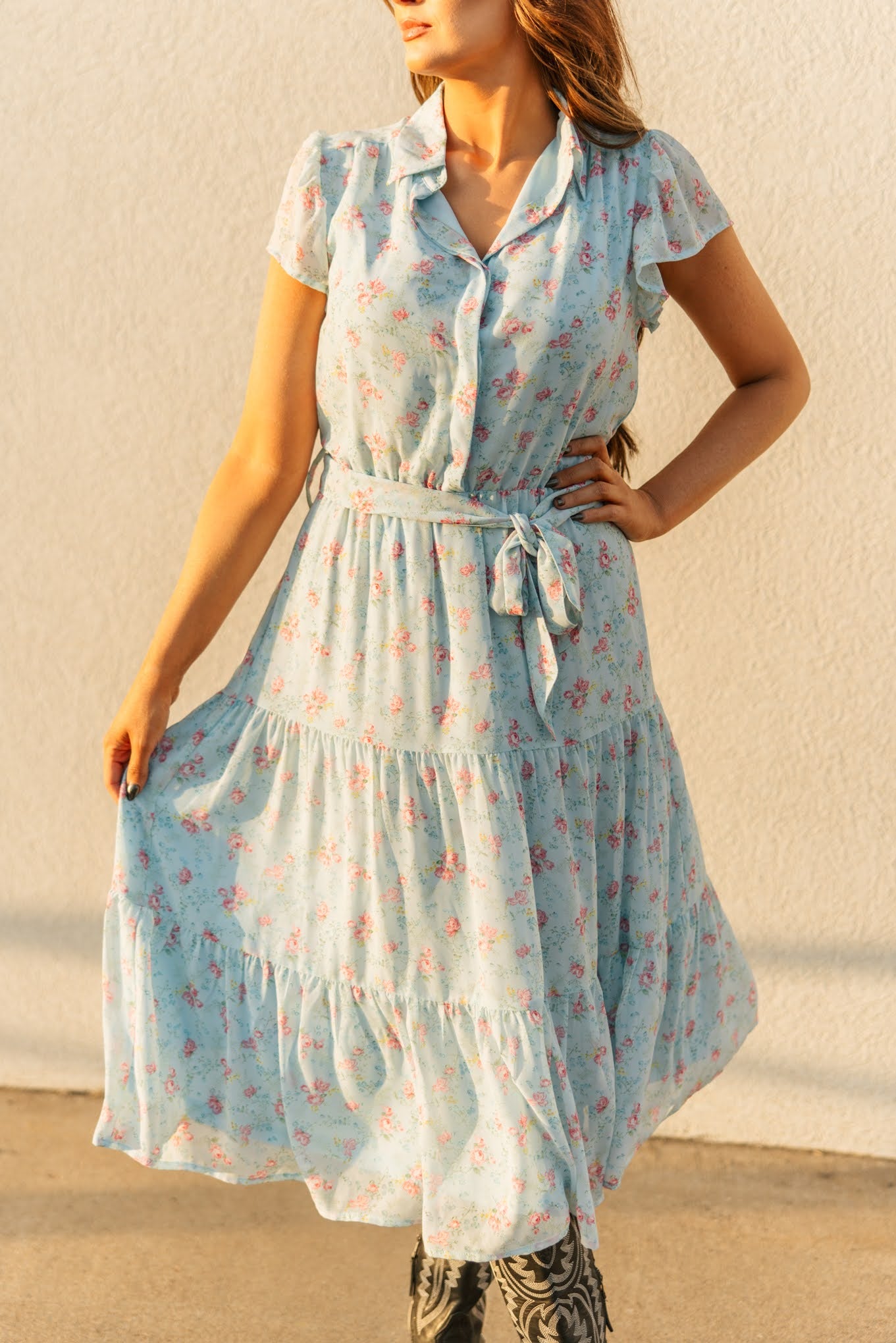 TH83 BLUE FLORAL DRESS (7 Piece)