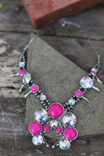 0840 PINK AND CRYSTAL SQUASH BLOSSOM SILVER NL(1)