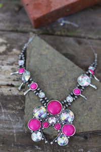 0840 H103 PINK AND CRYSTAL SQUASH BLOSSOM SILVER NL