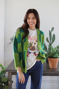 TH2401 GREEN CHECKER POCKET CARDI