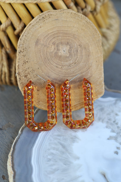 40225 H156 ACRYLIC HOOP AMBER CRYSTAL EARRING