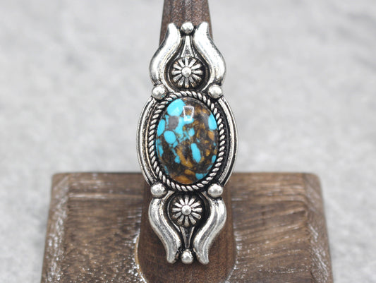 0025 R3-19 TURQ STONE SILVER CUFF RING