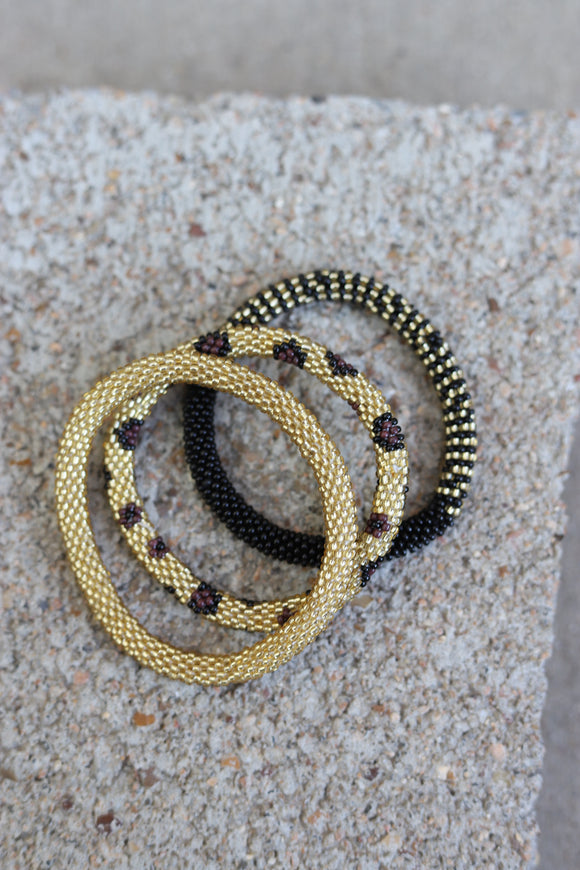 1010 CHEETAH STRETCH SEEDBEAD  BRACELETS (SET OF 3)