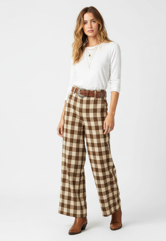 TH8001 BROWN GINGHAM PANT(7 Piece)