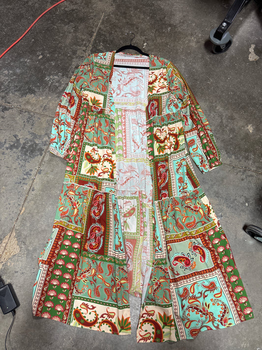 TH6180 GREEN PAISLEY PATCHWORK KIMONO (7 PIECE)