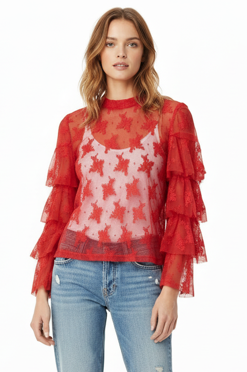 TH70 RED LACE RUFFLE TOP (7 Piece)