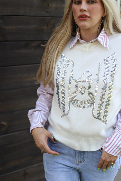 SINGLE TH2086 TB  IVORY SEQUIN SWEATER VEST (1 Piece)