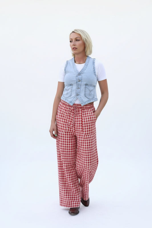 TH2109 RED GINGHAM PANT CURVY (1 PIECE)