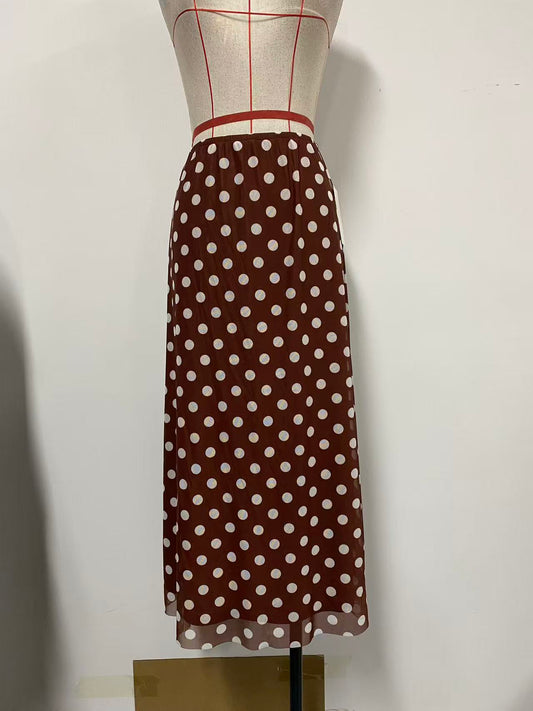 VR401 BROWN DOT MESH MAXI SKIRT (7 Piece)