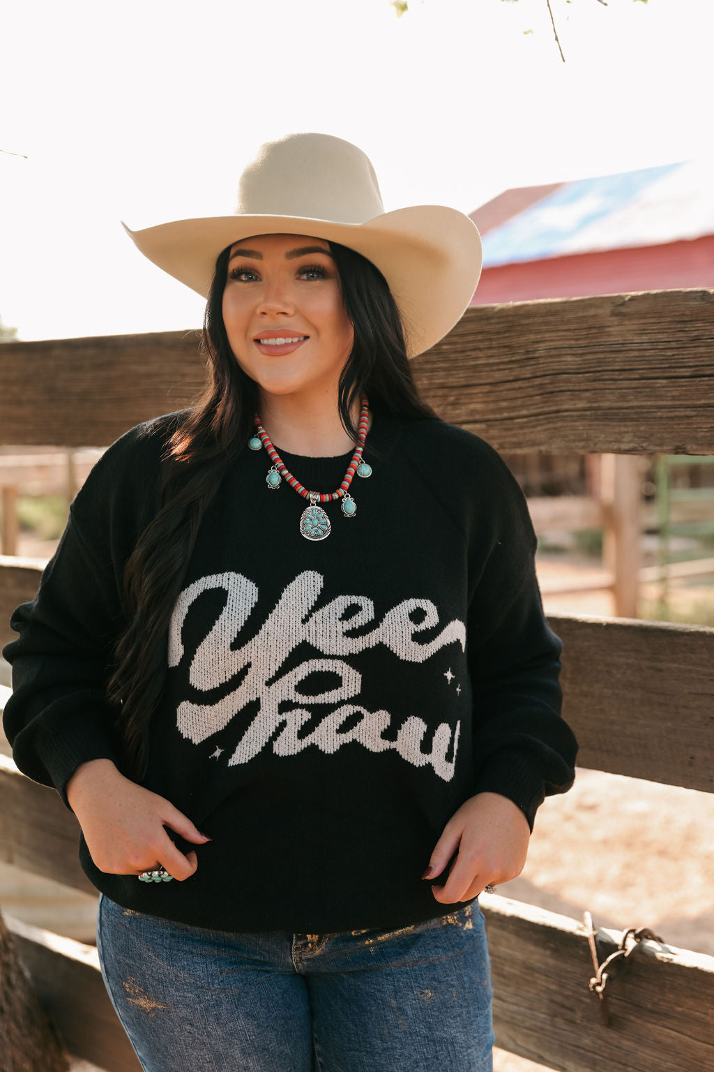 TH6938 SINGLE YEEHAW BLACK SWEATER CURVY