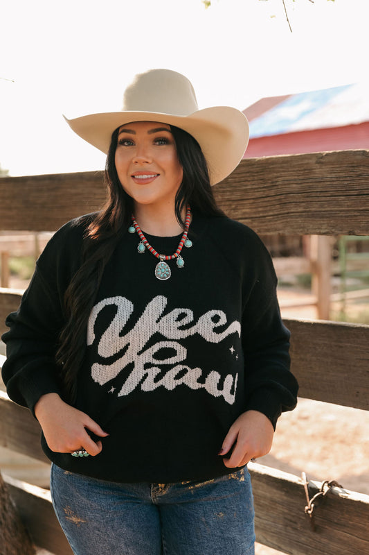 TH6938 SINGLE YEEHAW BLACK SWEATER CURVY