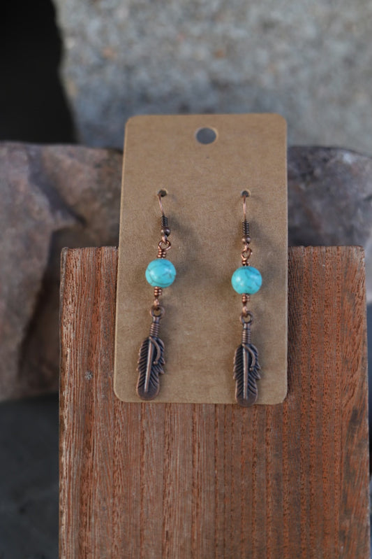 12344 R4-7 TURQ BALL WITH COPPER FEATHER DANGLE