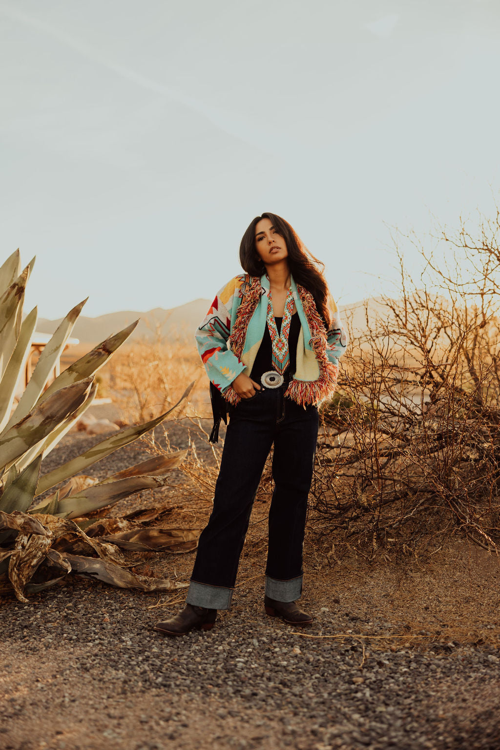 TH22402 TURQ RED AZTEC FRINGE CARDI (7 Piece)