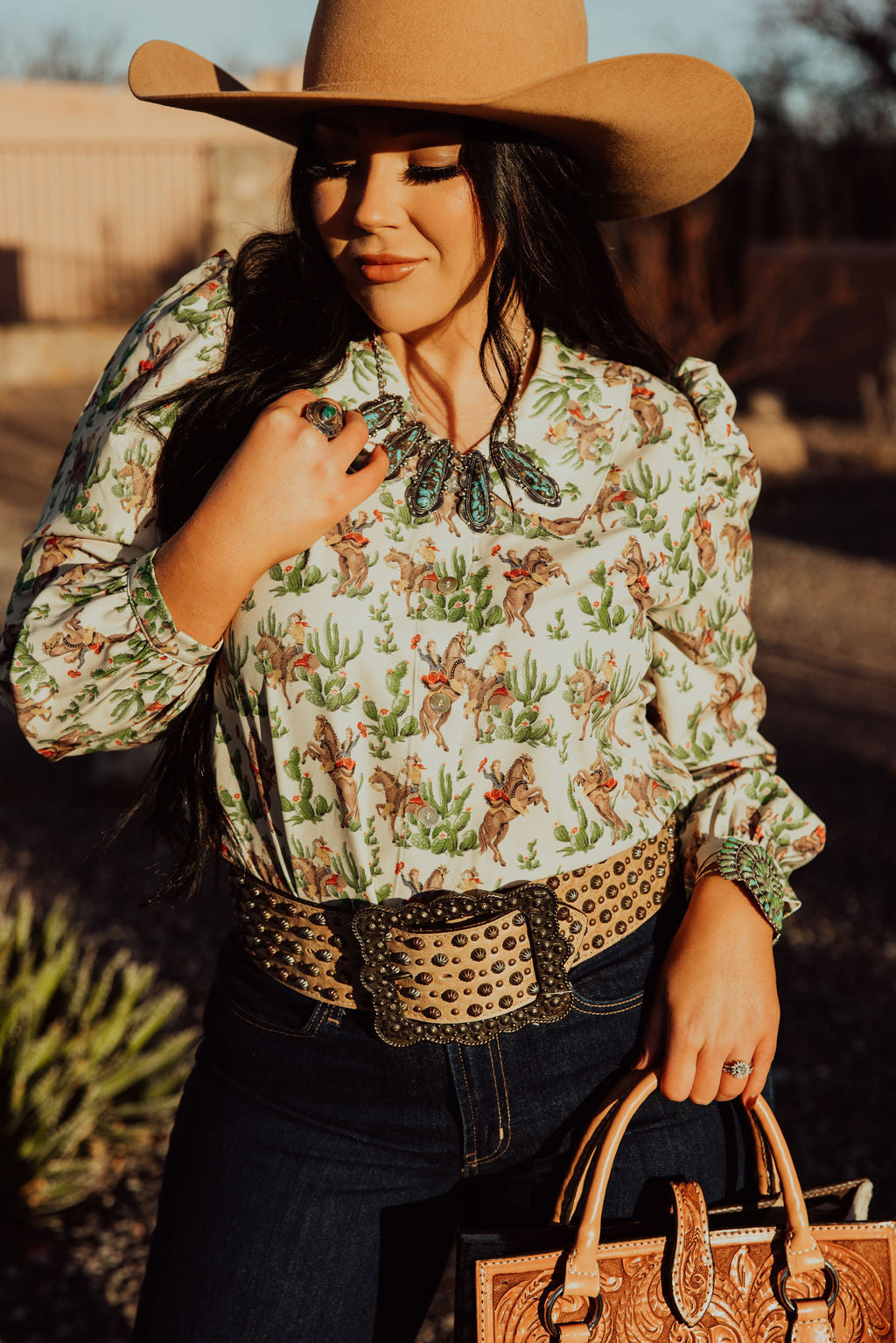TH2782 RETRO CACTUS COWBOY BLOUSE (7 Piece)
