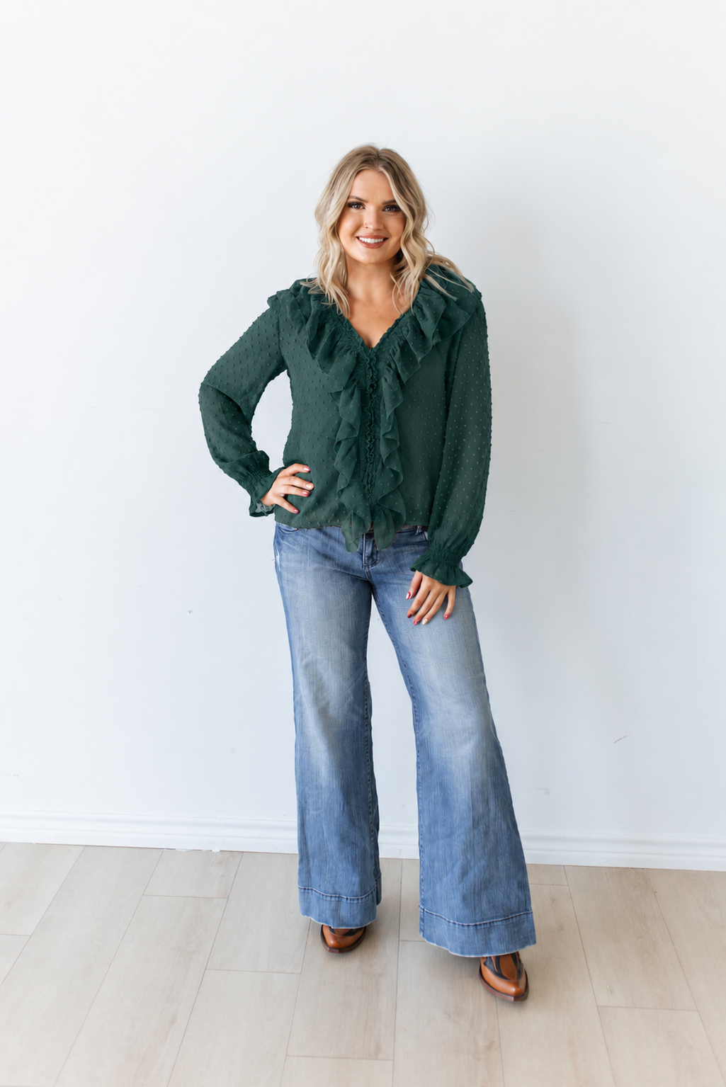 TH77 GREEN  DOBBY DOT CHIFFON (7 PIECES)