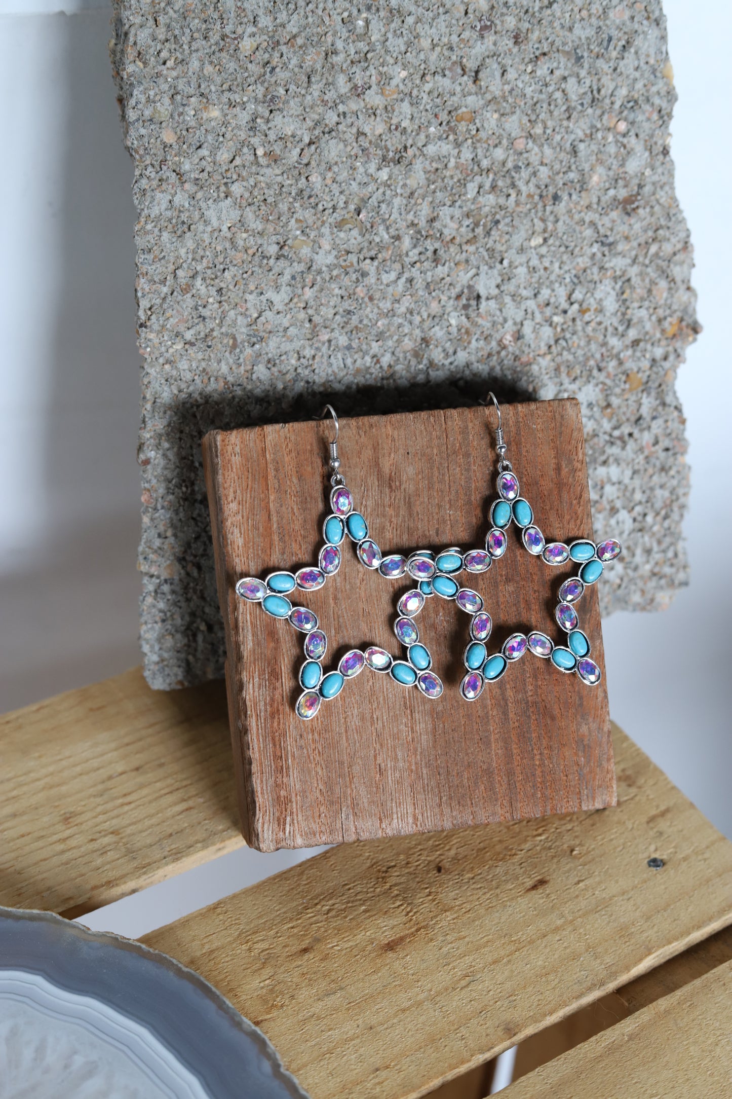 1557 R1-175 TURQUOISE STAR SHAPE EARRING WITH RHINESTONE