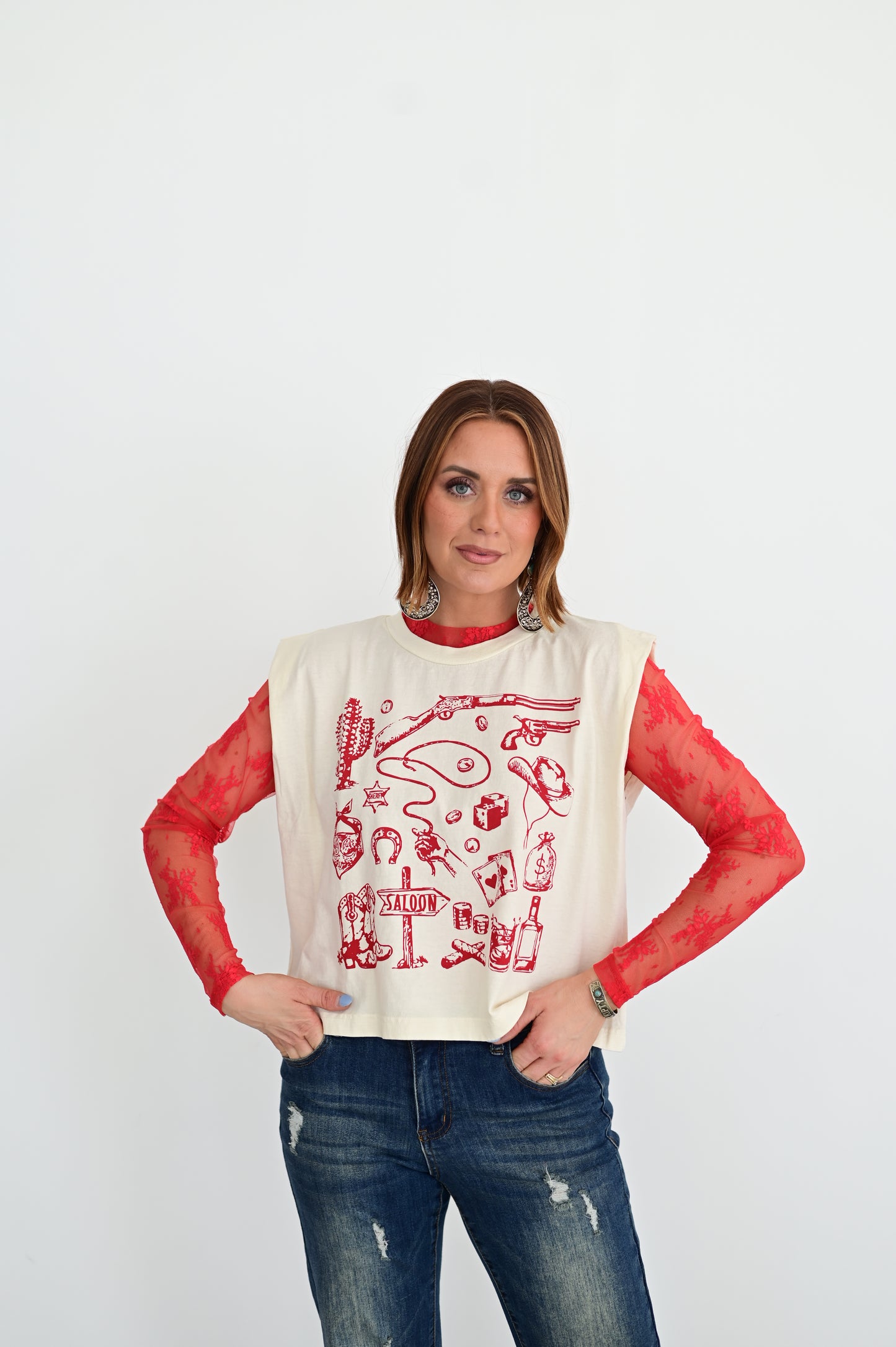 TH1221 LACE TOPS RED (7 PIECES)