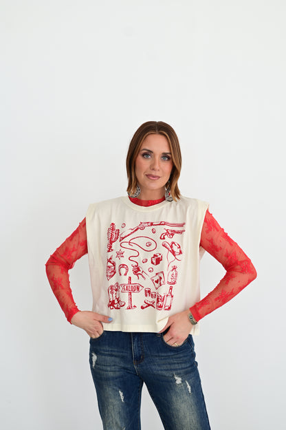 TH1221 LACE TOPS RED (7 PIECES)