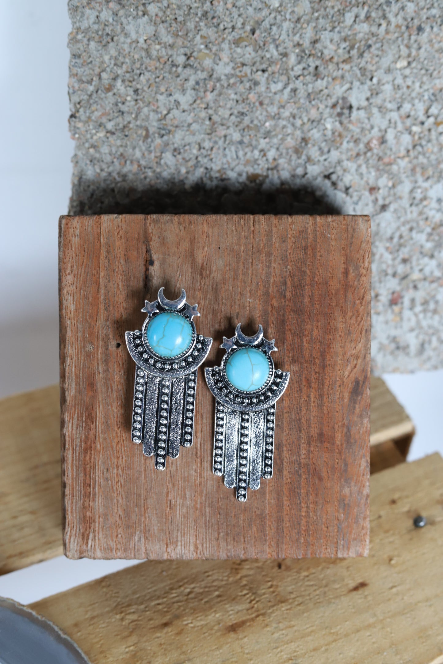 1453 R3-4 TURQUOISE WESTERN POST EARRING WITH STARTS AND MOON
