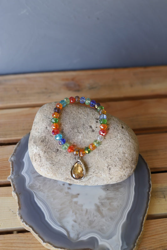 102371 B60 Stretch Multi CRYSTAL BRACELET w/ CHARM