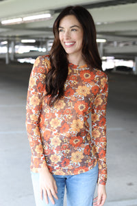 RTS TH1221 RETRO ORANGE FLORAL TOP