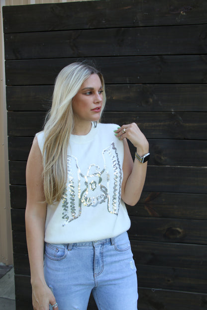 SINGLE TH2086 TB  IVORY SEQUIN SWEATER VEST (1 Piece)
