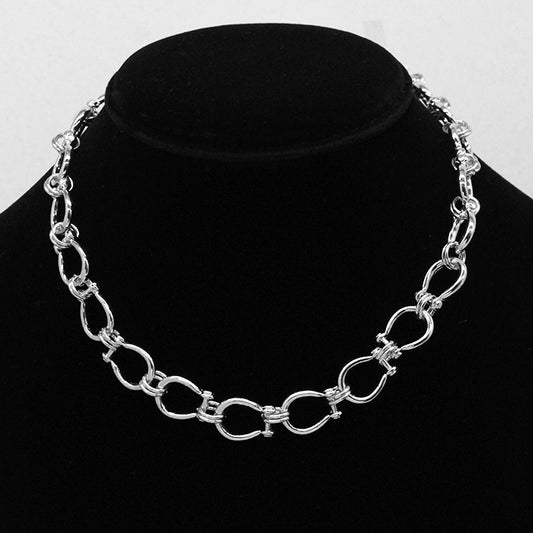 230688 R3-32 Silver-Tone Interlocking Link Chain Necklace