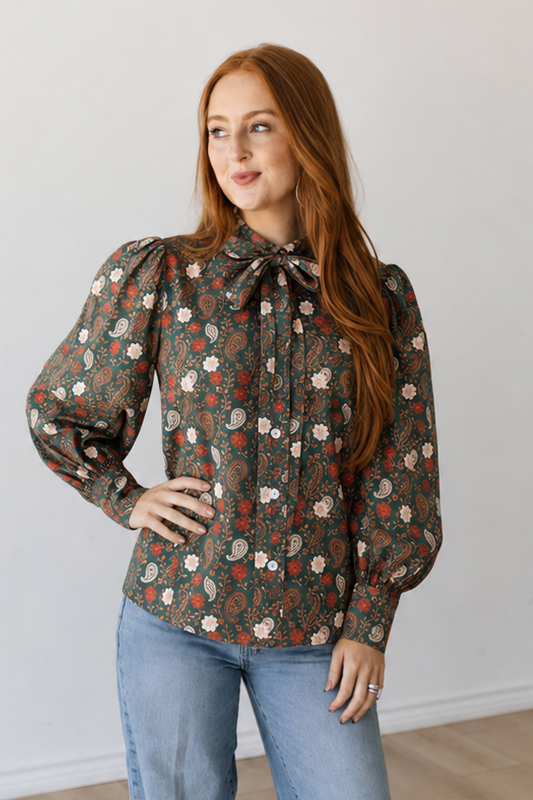 TH11-1  GREEN PAISLEY FLORAL  (7 PIECE)