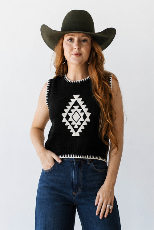 TH4215 BLACK AZTEC SWEATER VEST