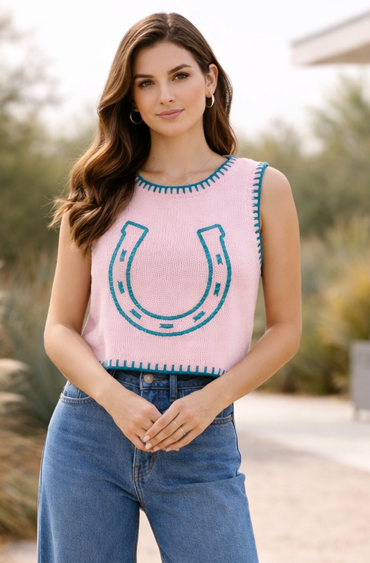 TH4215 PINK HORSESHOE SWEATER VEST