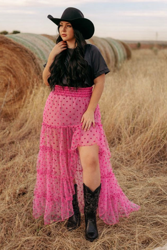 SINGLE SALE 1400 PINK TULLE RUFFLE MAXI SKIRT (1 PIECE)