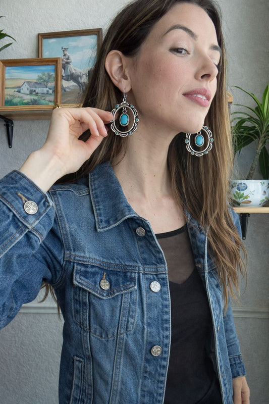 Oval Turq Drop Earrings
