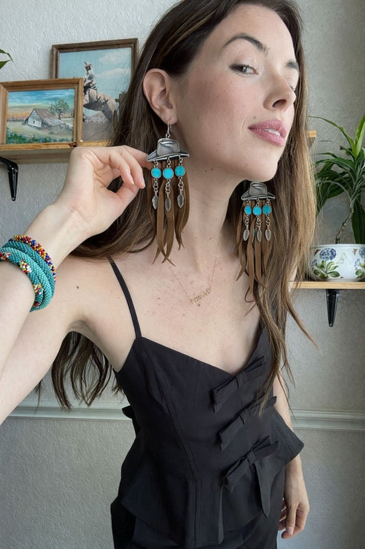 Cowboy Hat Fringe Earring