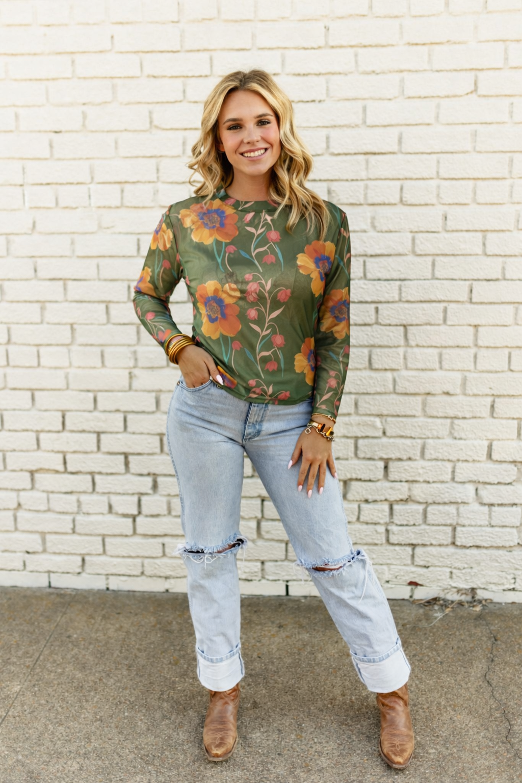 TH1221 OLIVE FLORAL MESH TOP (7 PIECE)