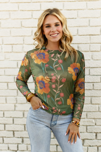 TH1221 OLIVE FLORAL MESH TOP (7 PIECE)