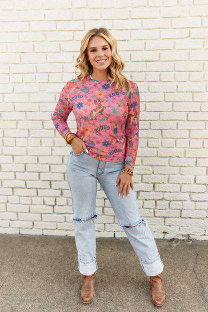 TH1221 PINK RODEO GRAPHIC MESH TOP (7 PIECE)